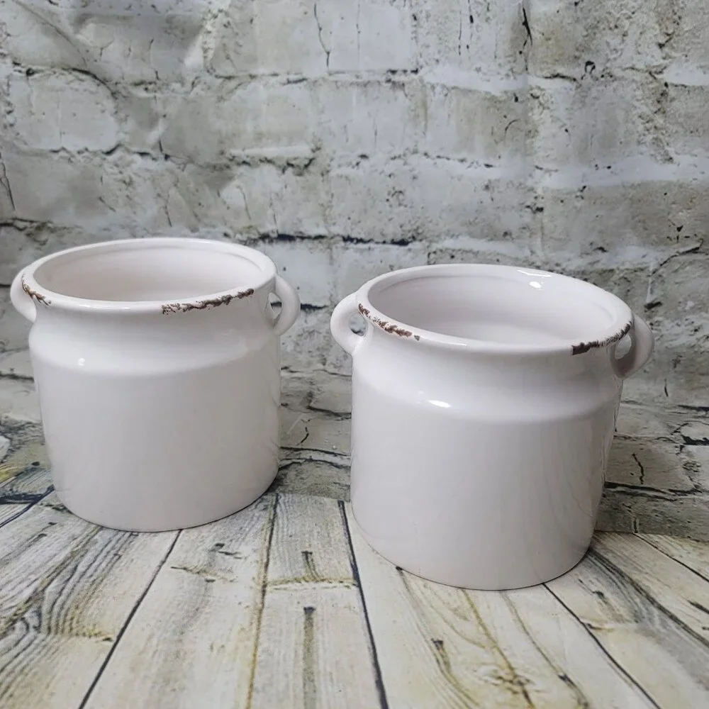 2 Happy Harvest Fall Farmhouse Country Stoneware Utensil Holder Crocks Vase 5